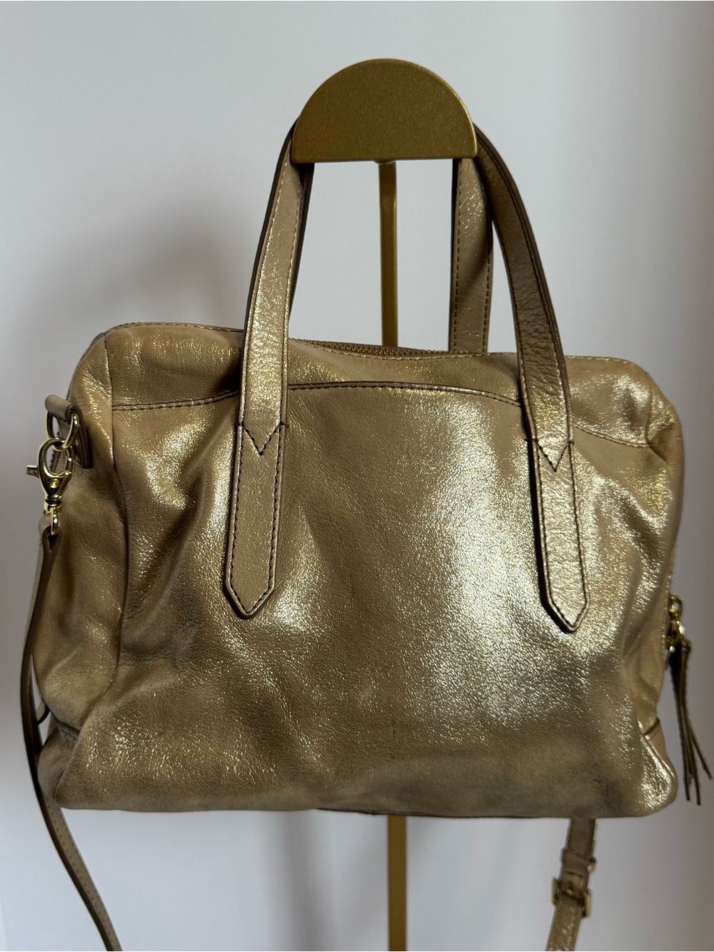 Fossil Sydney Satchel in Metallic Gold Leather